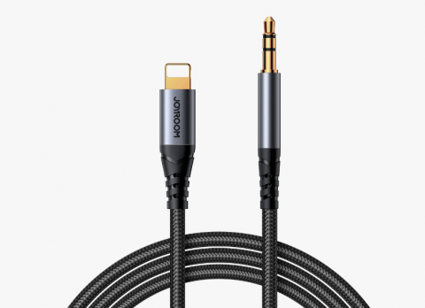 Laidas iPhone X / 11 / 12 / 13 / 14 (Lightning) - 3.5mm 1.2m pintas juodas Joyroom SY-A06